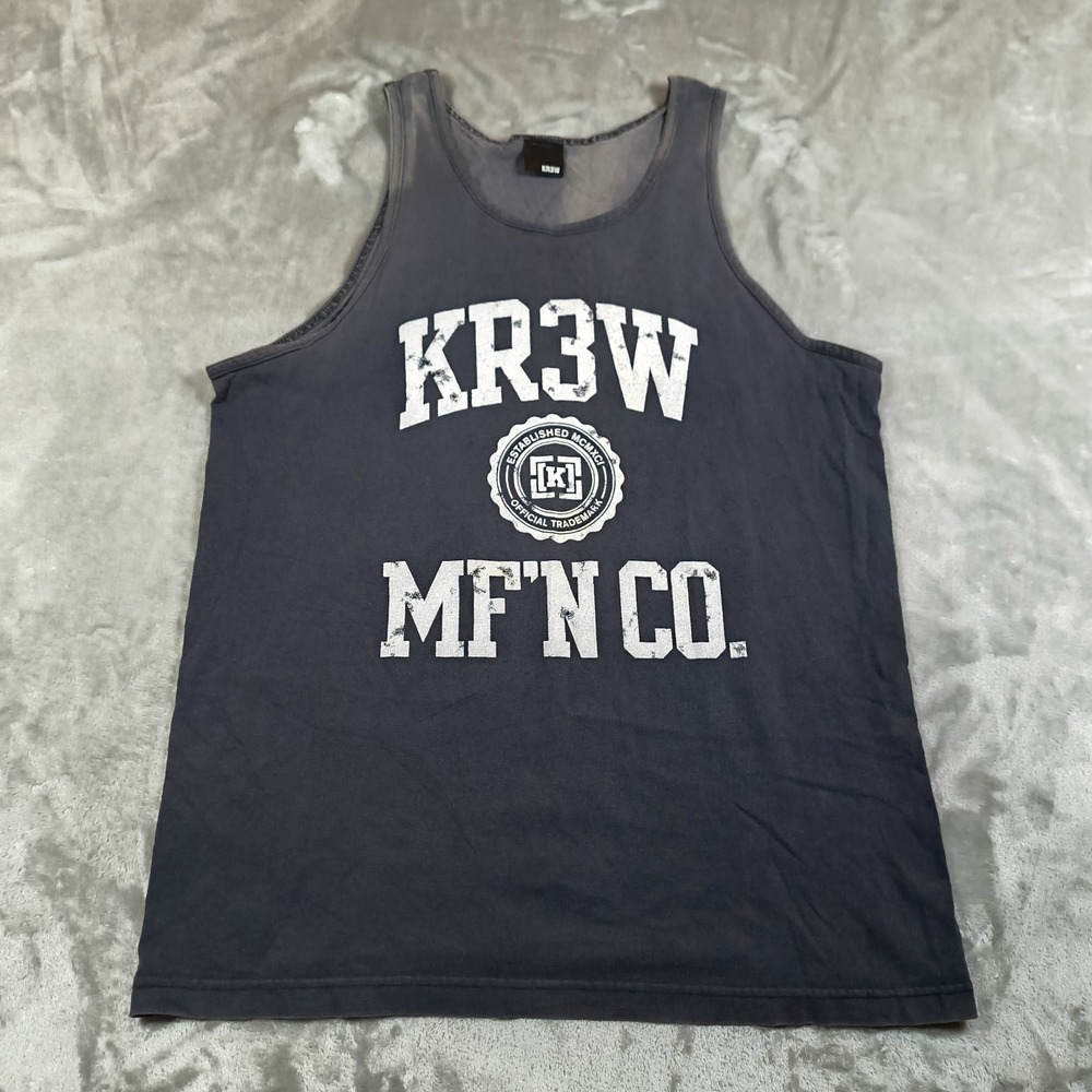 Vintage Krew Tank Top Mens Medium Black Skater MFN Co Y2K Faded